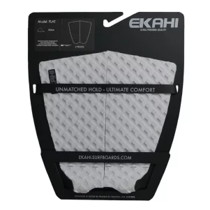 View of a EKAHI white Flat surf traction pad with no arch with a square pattern and 3M adhesive technology in the packaging.