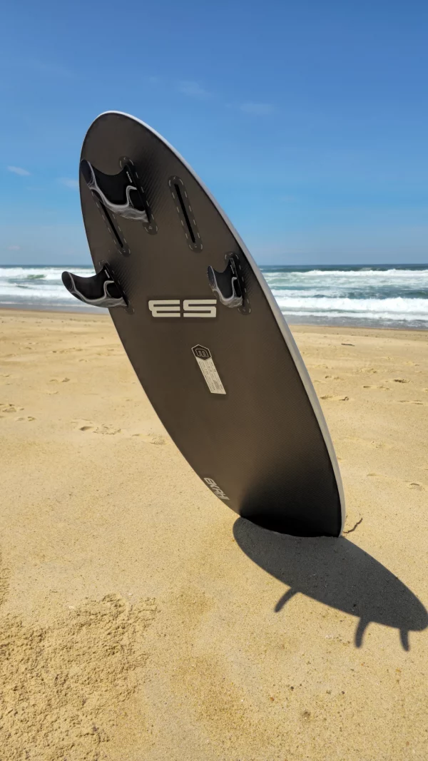 Ekahi 53 carbon surfboard, white deck, bottom view