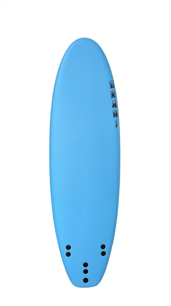 Ekahi 6 carbon surfboard, blue deck, top deck view