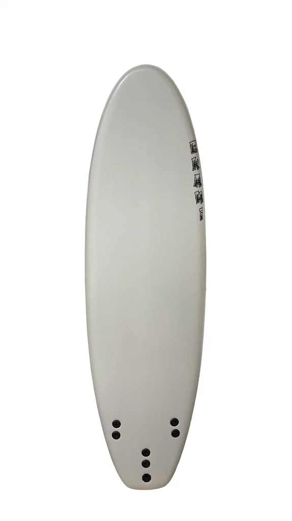 Ekahi 6 carbon surfboard, grey deck, top deck view