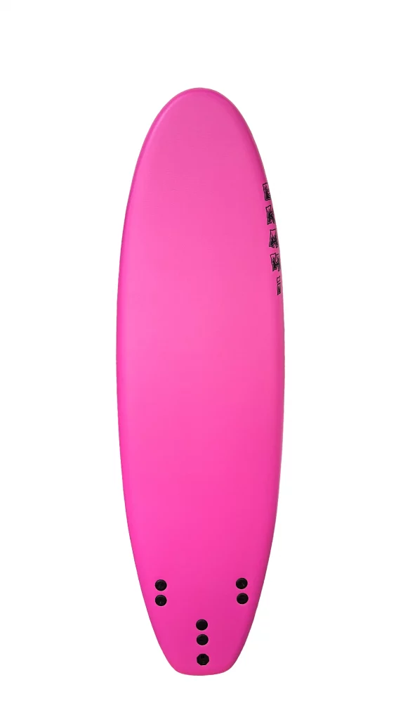 Ekahi 6 carbon surfboard, pink deck, top deck view