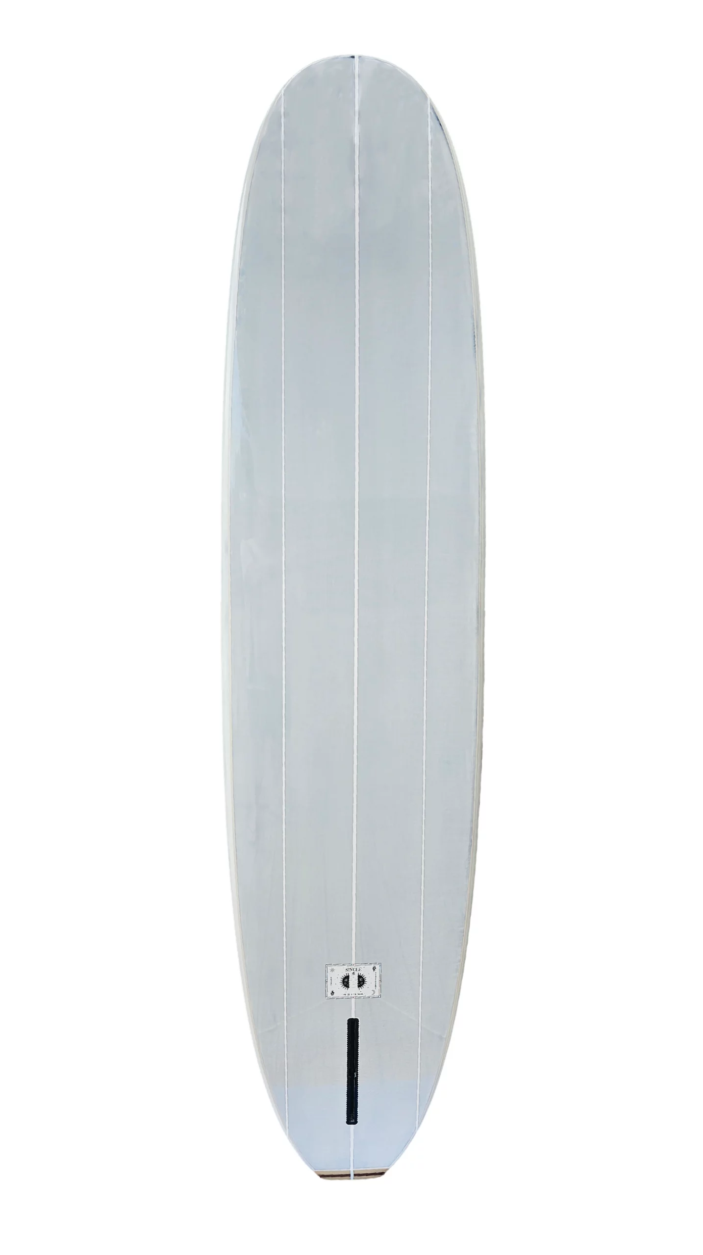 Bottom view of Ekahi white pearl Single classic carbon longboard, available in 9'1 and 8'.