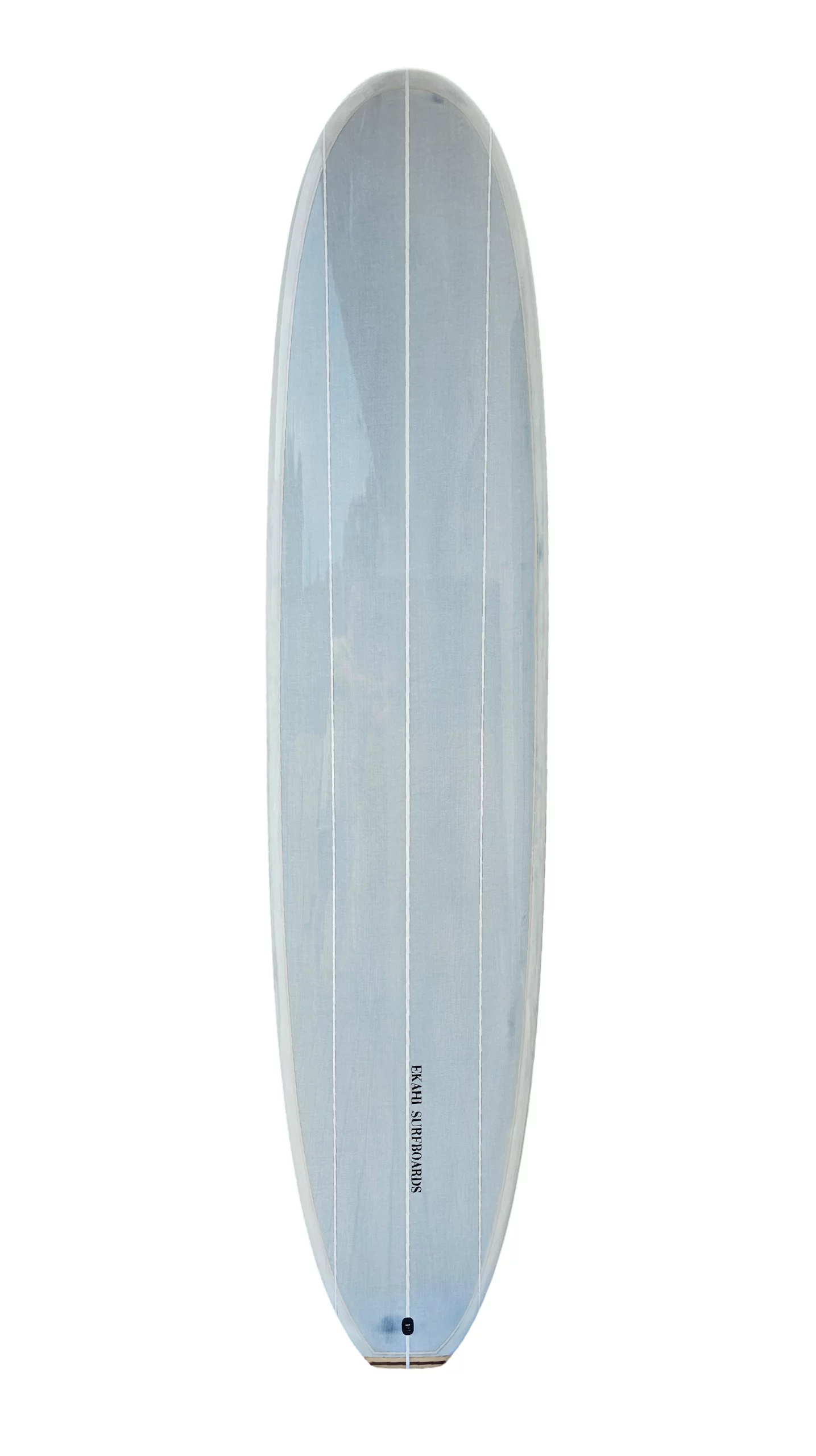 Top view of Ekahi white pearl Single classic carbon longboard, available in 9'1 and 8'.