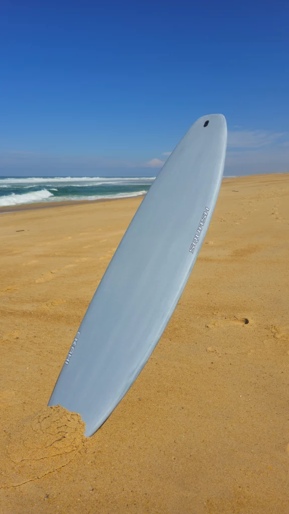 Ekahi Squash carbon surfboard, grey deck, top deck view