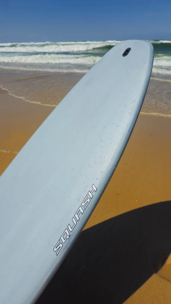 Ekahi Squash carbon surfboard, grey deck, top deck view
