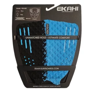 View of a super Round black/sky blue color 3M adhesive surf pad in the packaging.