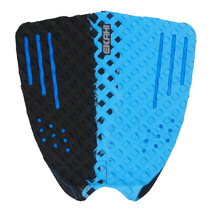 View of a super Round black/sky blue color 3M adhesive surf pad.