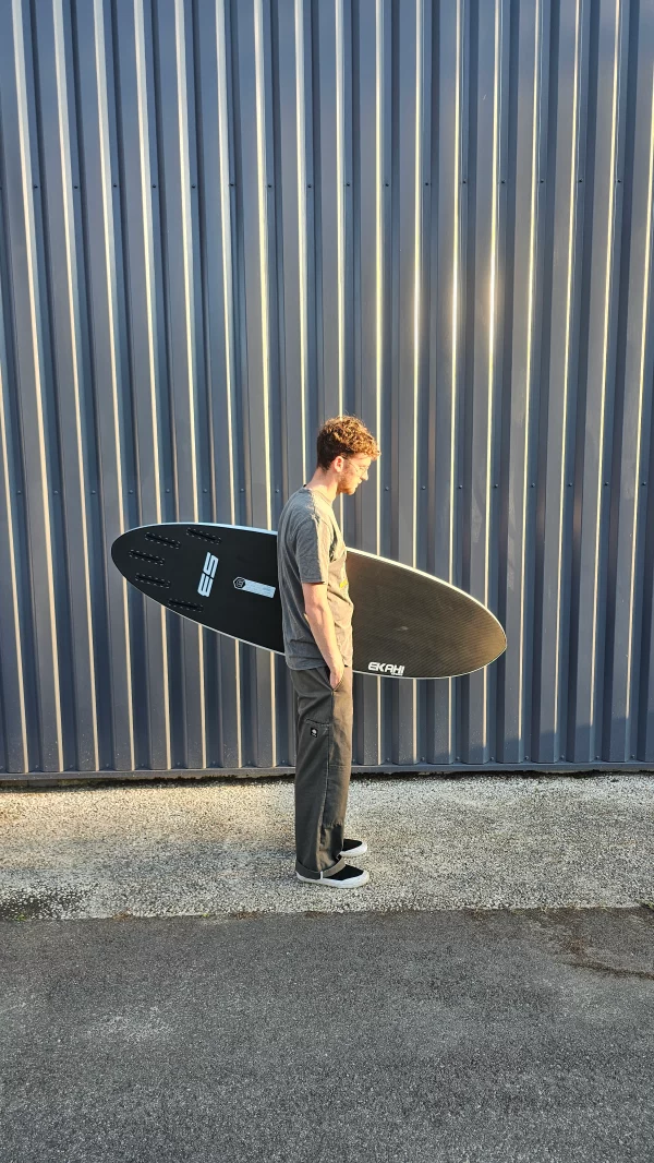 Ekahi 53 carbon surfboard, white deck, bottom view