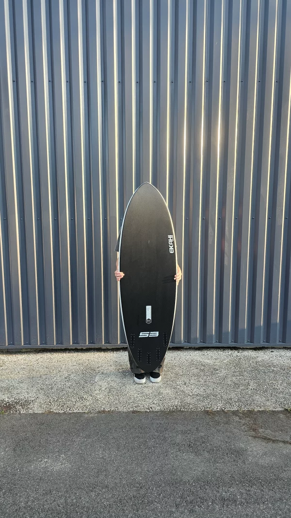 Ekahi 53 carbon surfboard, white deck, bottom view