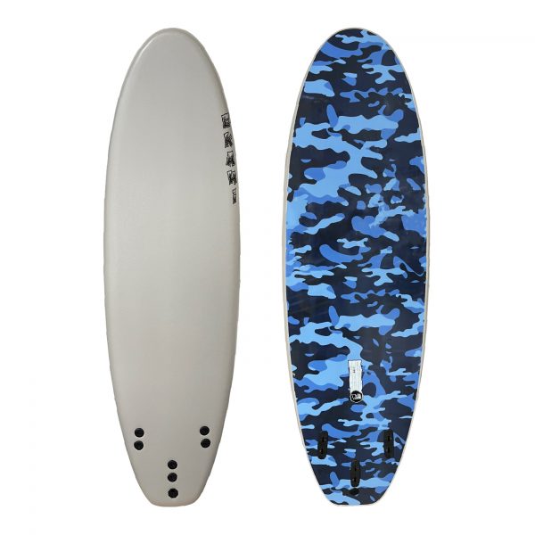 5'6 - Grey / Blue Camo - 5'6 x 21" x 2 1/2" (36L) - Removable Fins Included