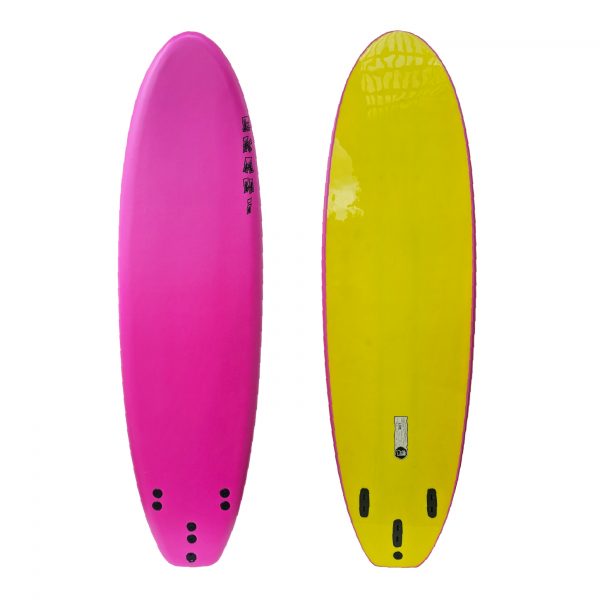 6'6 - Pink / Yellow - 6'6 x 21" x 3" (52L) - Removable Fins Included