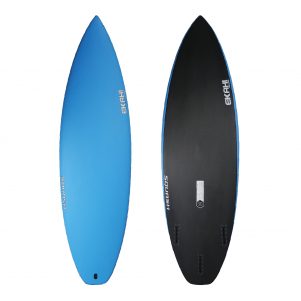 Top and bottom view of Ekahi blue thruster squash carbon surfboard, size 5'8 and 5'10.