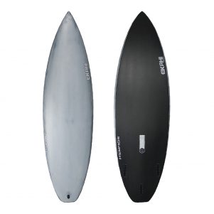 Top and bottom view of Ekahi grey carbon Squash, a performance surfboard, available in 5’10, 5’8, 5’9, 6’2