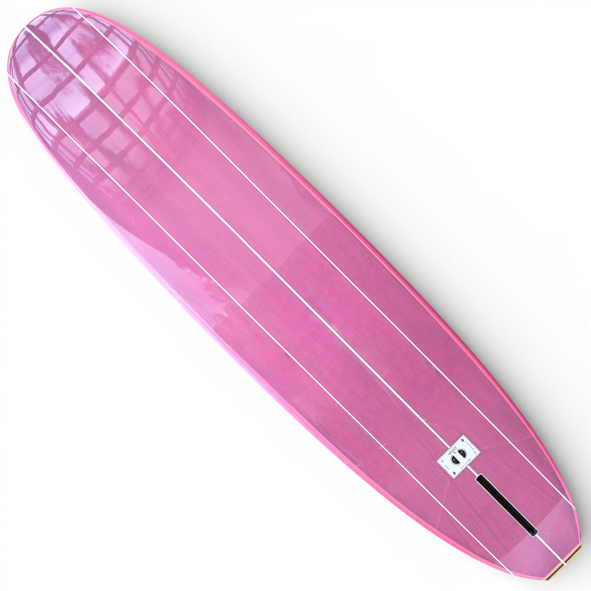 Ekahi Single carbon surfboard, pink deck, bottom view